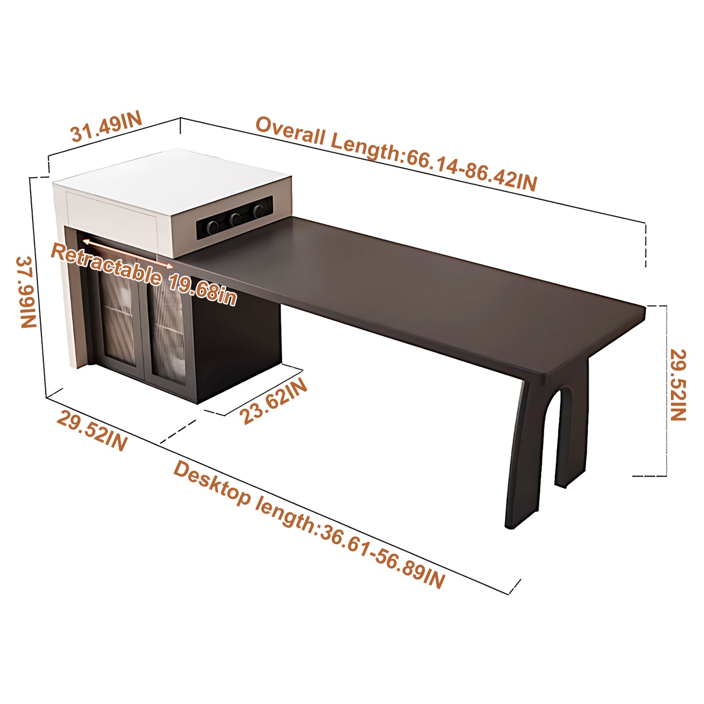 Aihm-Lon Kitchen Island with Extendable Table and Storage 66.14"-81.88"