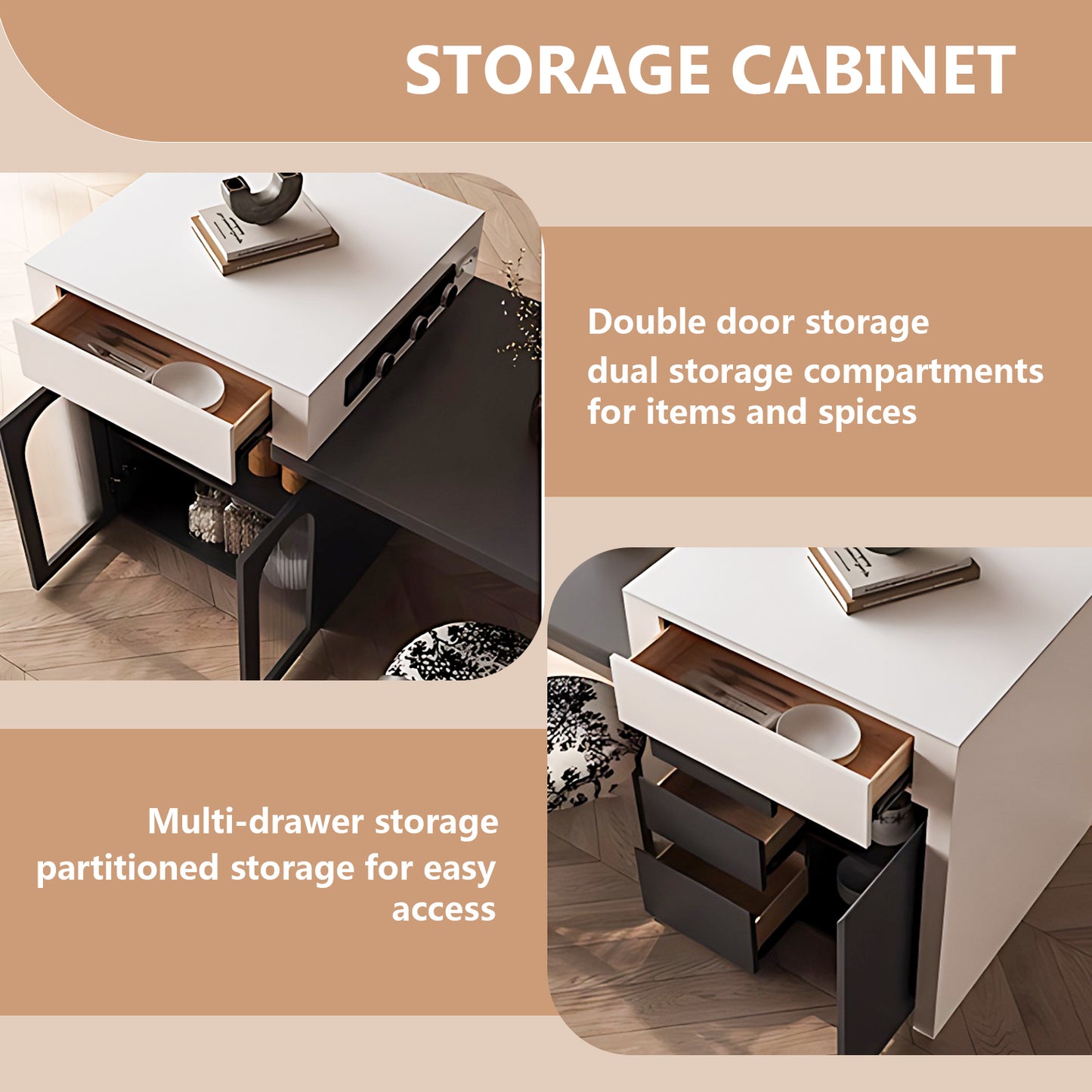 Aihm-Lon Kitchen Island with Extendable Table and Storage 66.14"-81.88"