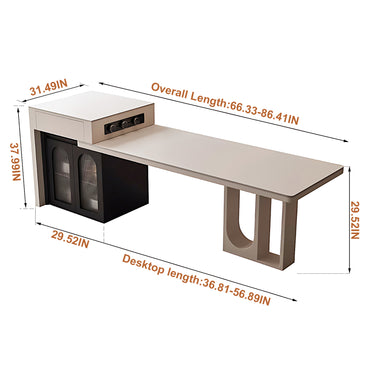 Aihm-Lon Black Kitchen Island with White Extendable Table 66.33"-82.08"