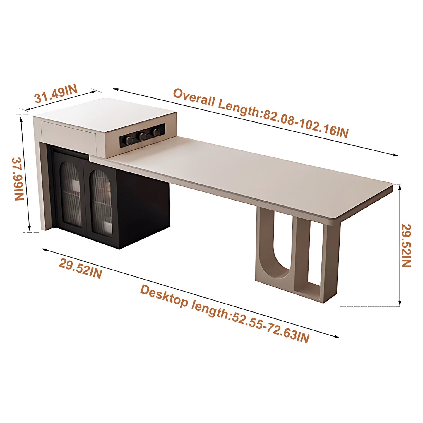 Aihm-Lon Black Kitchen Island with White Extendable Table 66.33"-82.08"