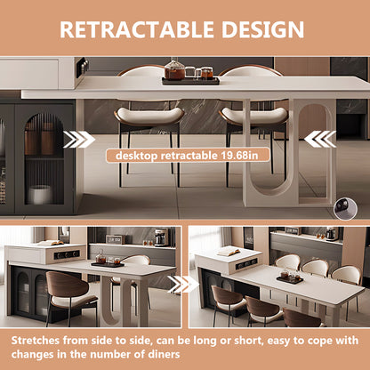 Aihm-Lon Black Kitchen Island with White Extendable Table 66.33"-82.08"