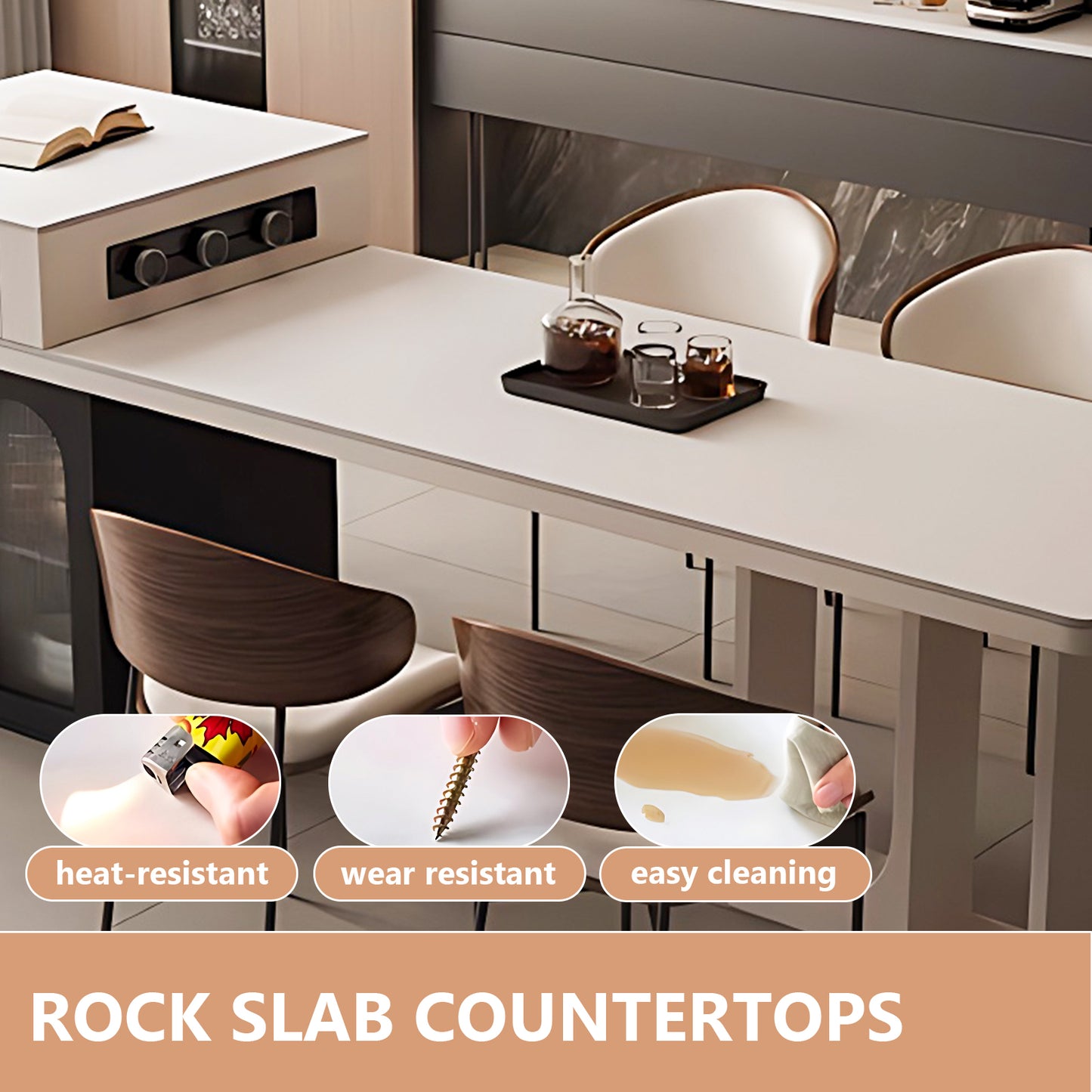 Aihm-Lon Black Kitchen Island with White Extendable Table 66.33"-82.08"