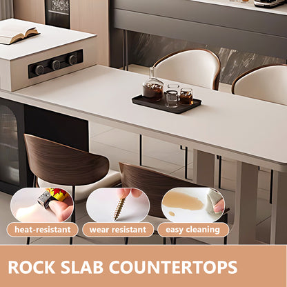 Aihm-Lon Black Kitchen Island with White Extendable Table 66.33"-82.08"