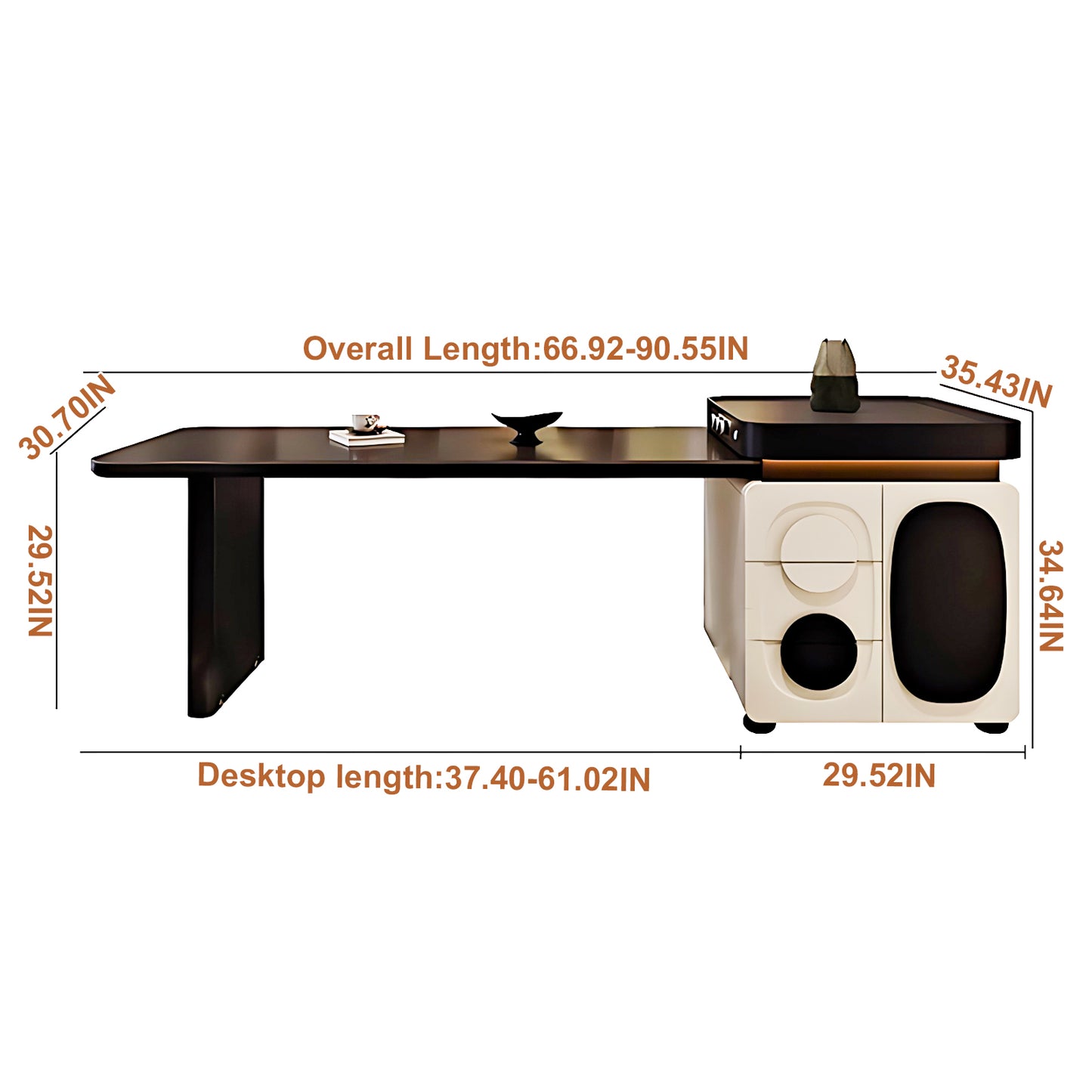 Aihm-Lon Black and White Kitchen Island with Extendable Dining Table 66.92"-82.67"