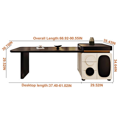 Aihm-Lon Black and White Kitchen Island with Extendable Dining Table 66.92"-82.67"