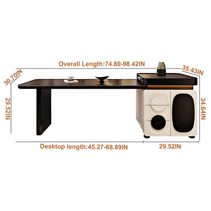 Aihm-Lon Black and White Kitchen Island with Extendable Dining Table 66.92"-82.67"