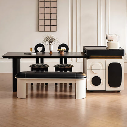 Aihm-Lon Black and White Kitchen Island with Extendable Dining Table 66.92"-82.67"