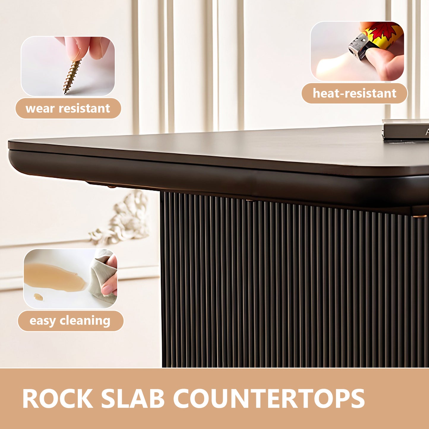 Aihm-Lon Black and White Kitchen Island with Extendable Dining Table 66.92"-82.67"