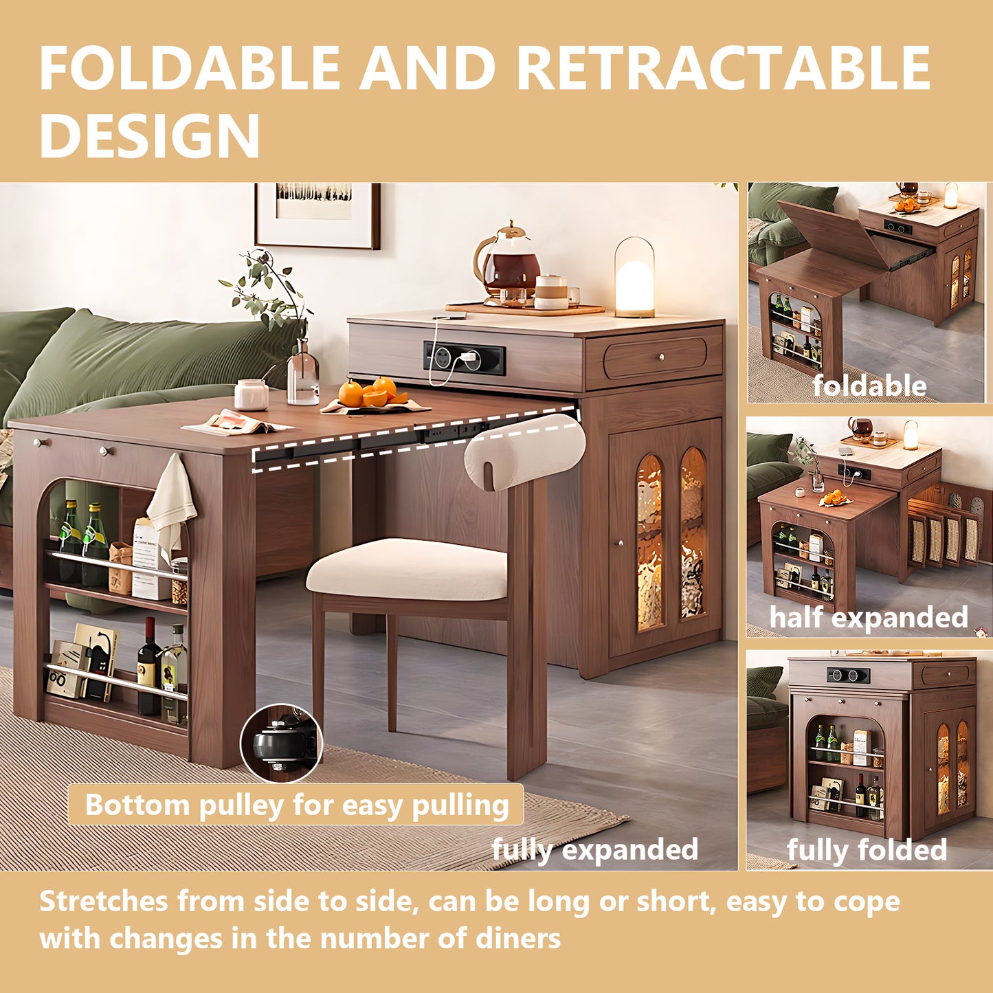 Aihm-Lon Kitchen Island with Folding Extendable Table 79.52"