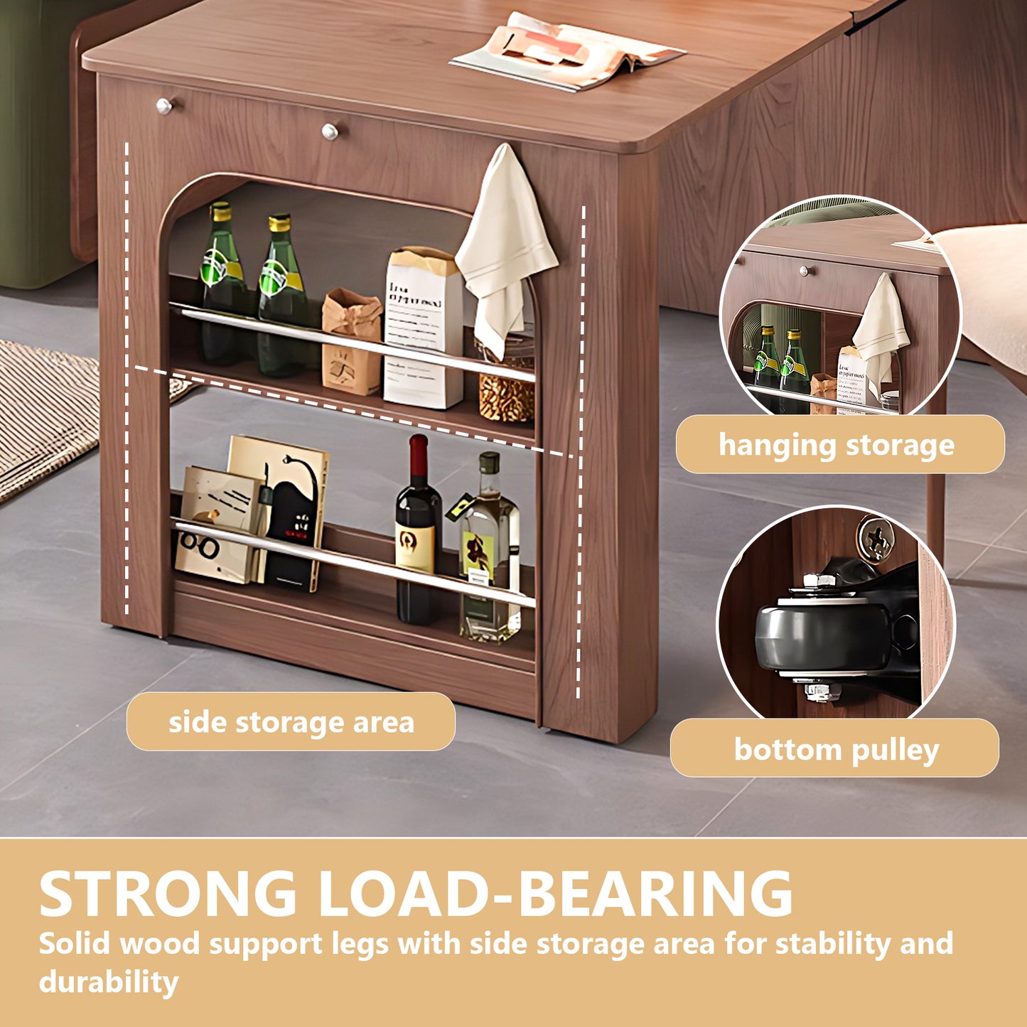 Aihm-Lon Kitchen Island with Folding Extendable Table 79.52"