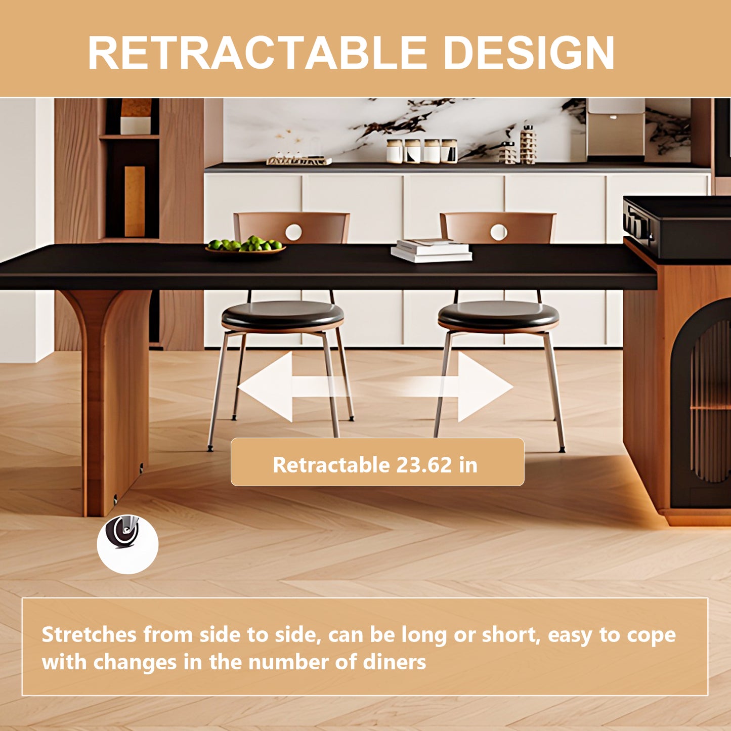 Aihm-Lon Black-Brown Kitchen Island with Extendable Table 74.01"-97.63"