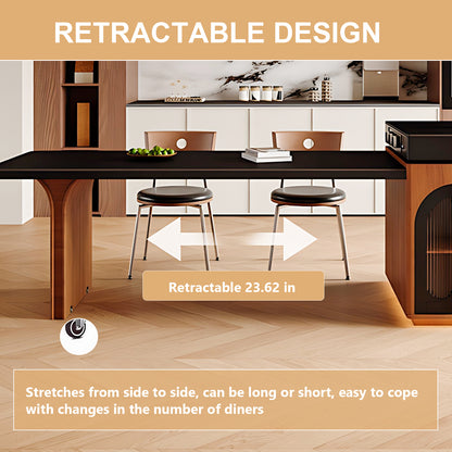 Aihm-Lon Black-Brown Kitchen Island with Extendable Table 74.01"-97.63"