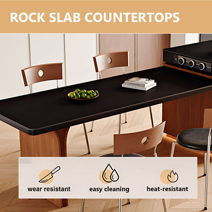 Aihm-Lon Black-Brown Kitchen Island with Extendable Table 74.01"-97.63"