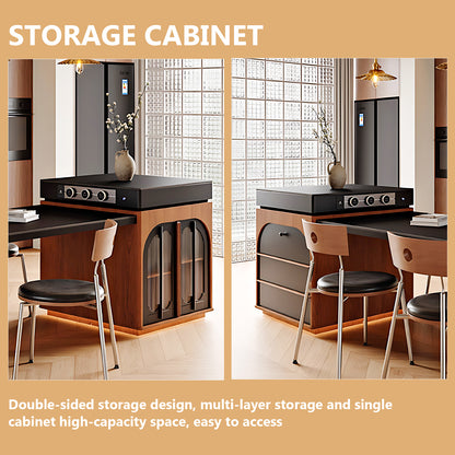 Aihm-Lon Black-Brown Kitchen Island with Extendable Table 74.01"-97.63"