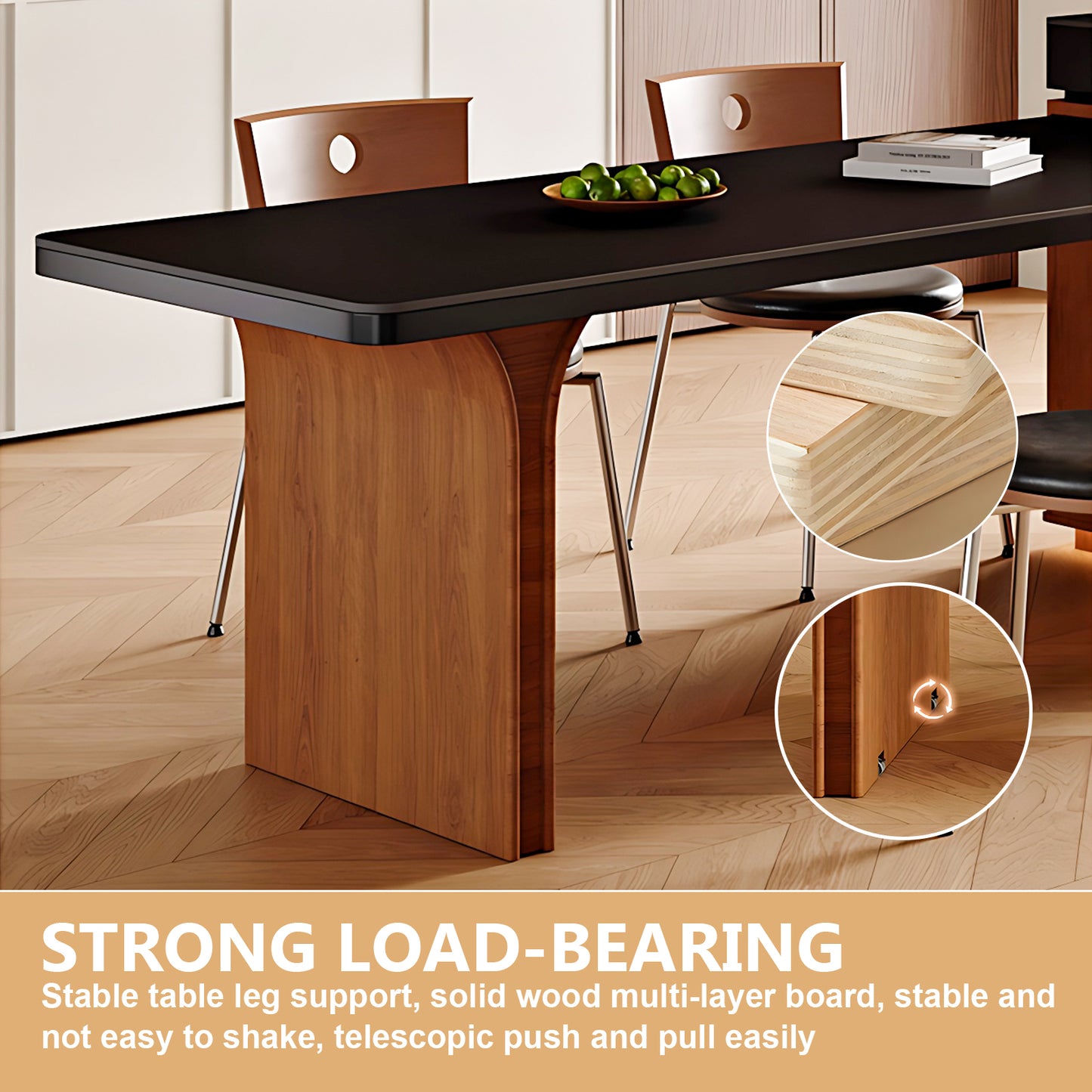 Aihm-Lon Black-Brown Kitchen Island with Extendable Table 74.01"-97.63"