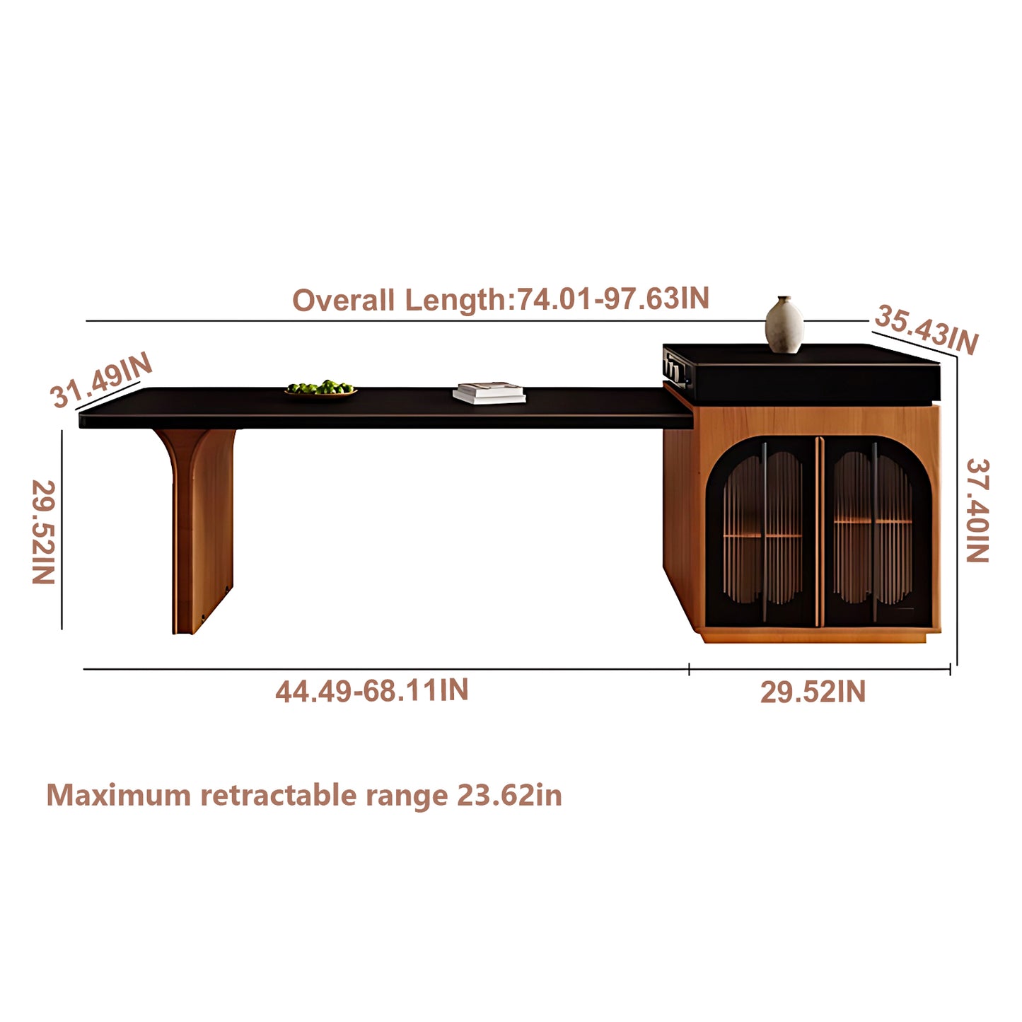 Aihm-Lon Black-Brown Kitchen Island with Extendable Table 74.01"-97.63"
