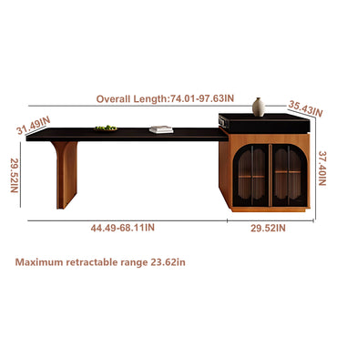 Aihm-Lon Black-Brown Kitchen Island with Extendable Table 74.01"-97.63"