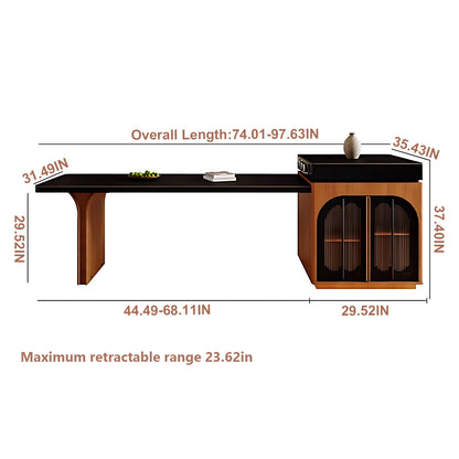 Aihm-Lon Black-Brown Kitchen Island with Extendable Table 74.01"-97.63"