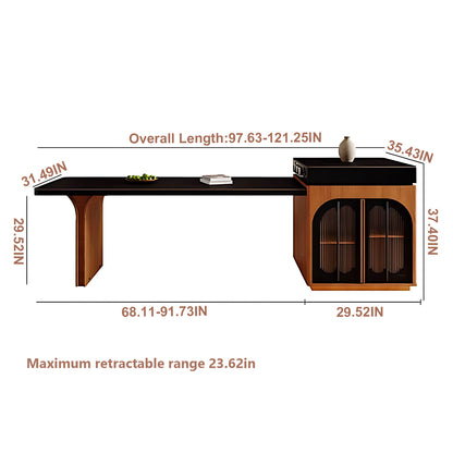 Aihm-Lon Black-Brown Kitchen Island with Extendable Table 74.01"-97.63"