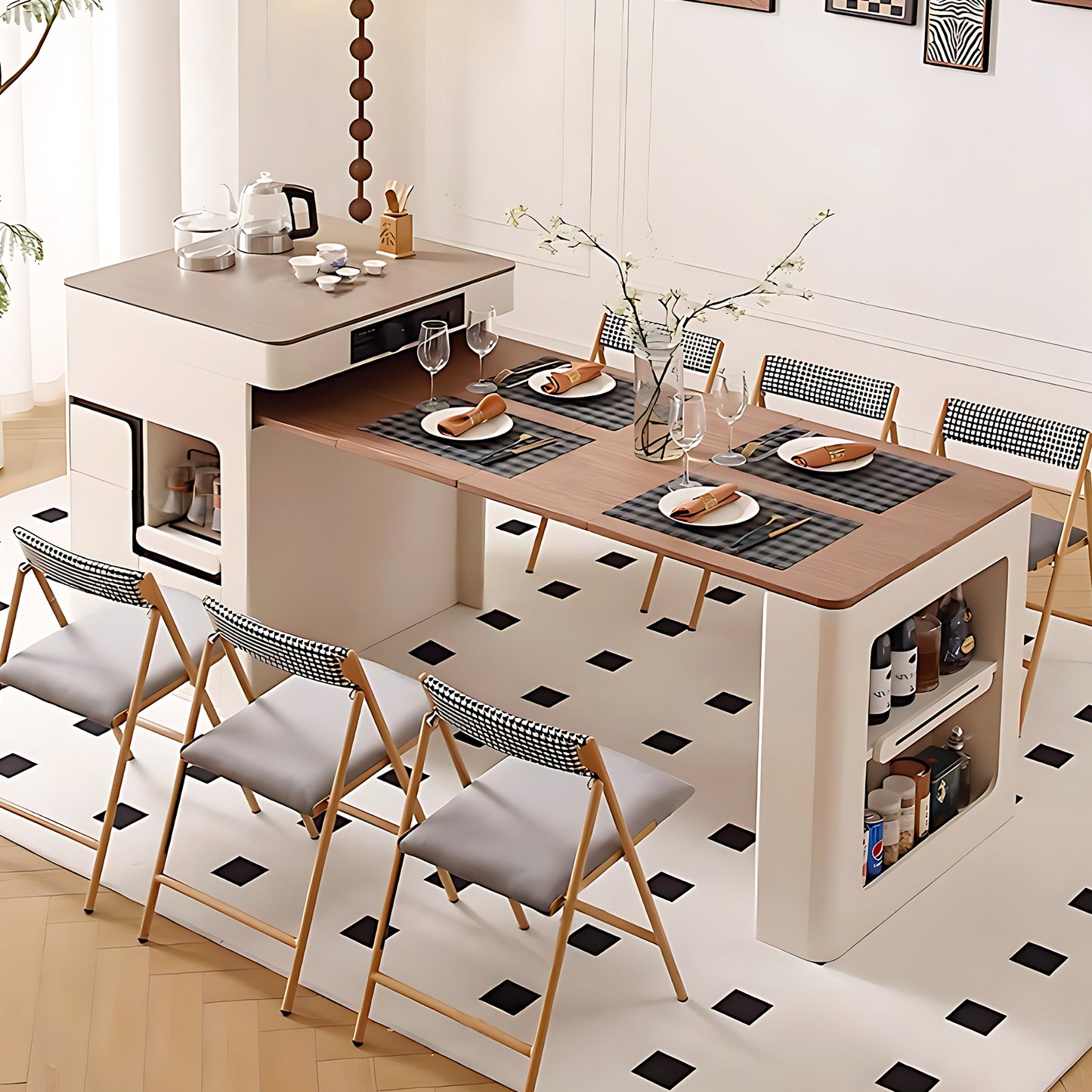 Aihm-Lon Kitchen Island with Folding Extendable Table Wheels 91.33"