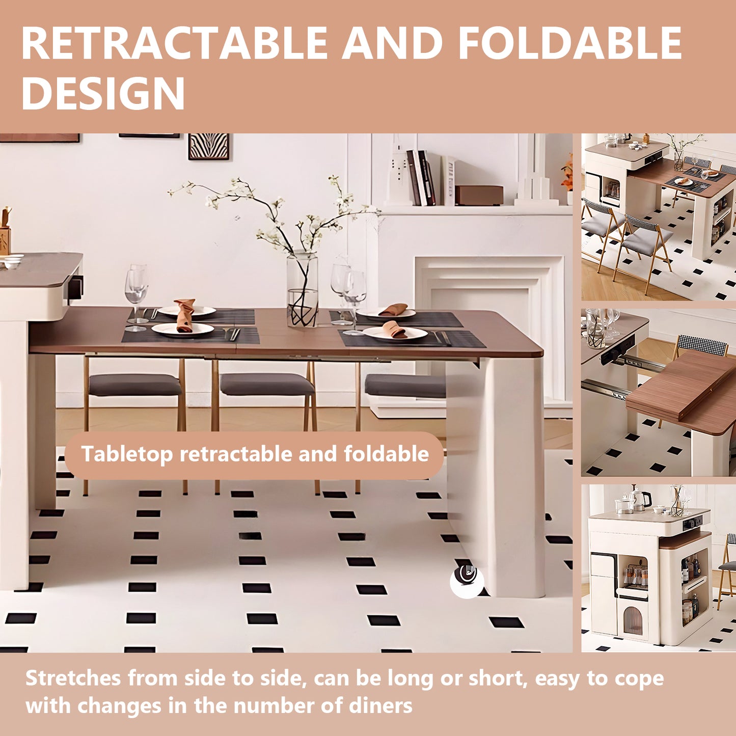 Aihm-Lon Kitchen Island with Folding Extendable Table Wheels 91.33"