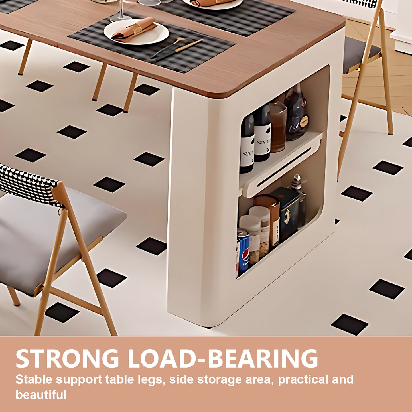 Aihm-Lon Kitchen Island with Folding Extendable Table Wheels 91.33"