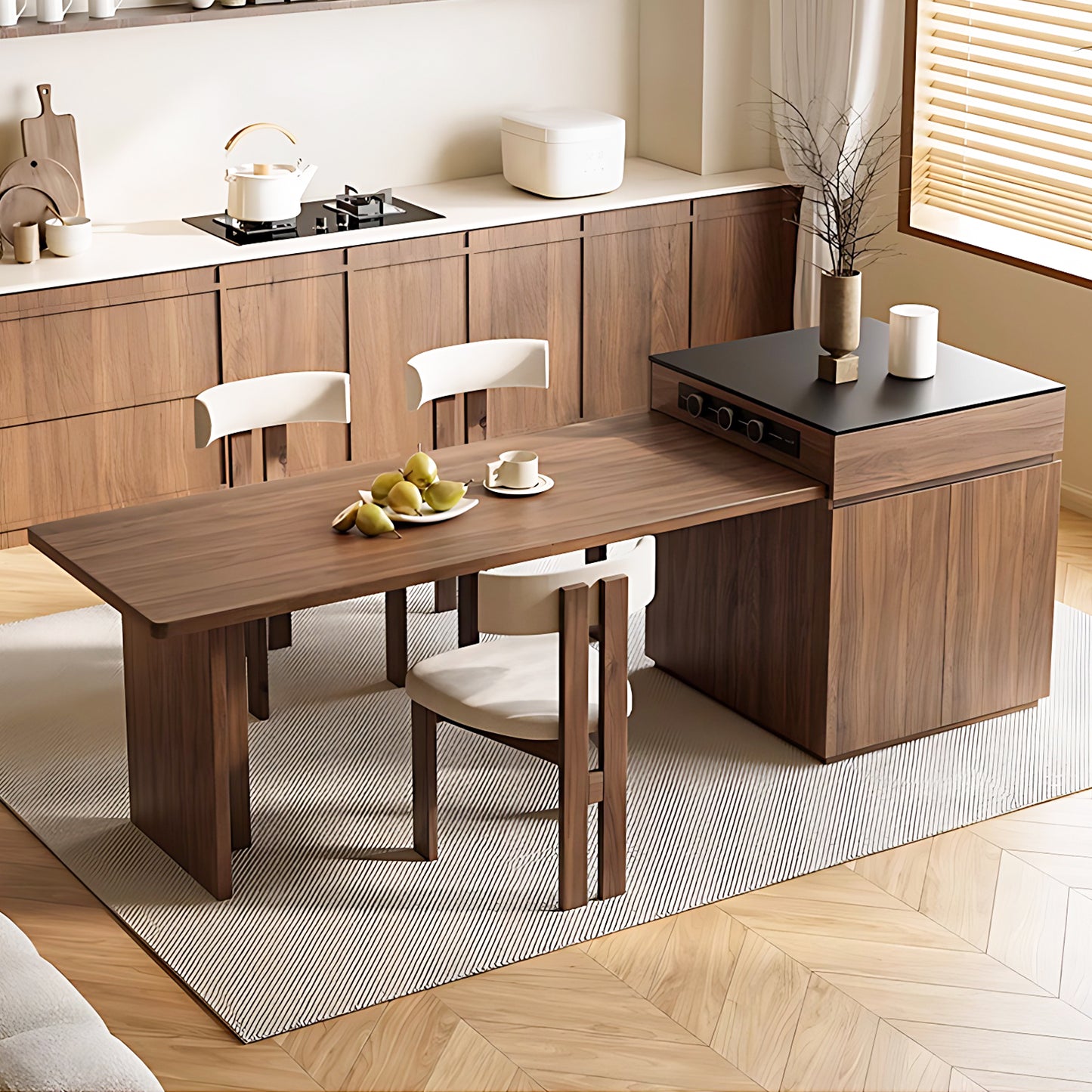 Aihm-Lon Kitchen Island with Extendable Table Drawers 64.14"-81.10"