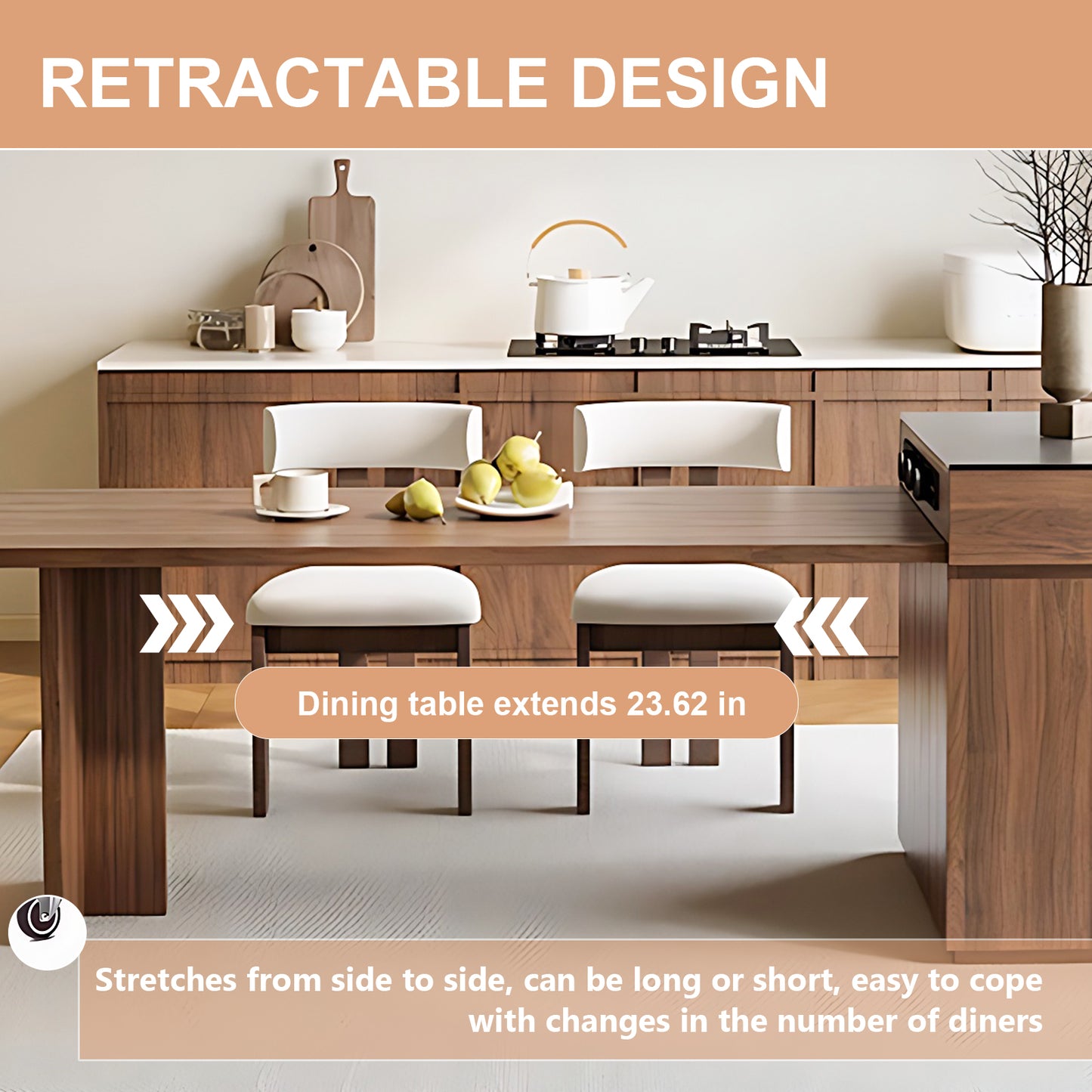 Aihm-Lon Kitchen Island with Extendable Table Drawers 64.14"-81.10"