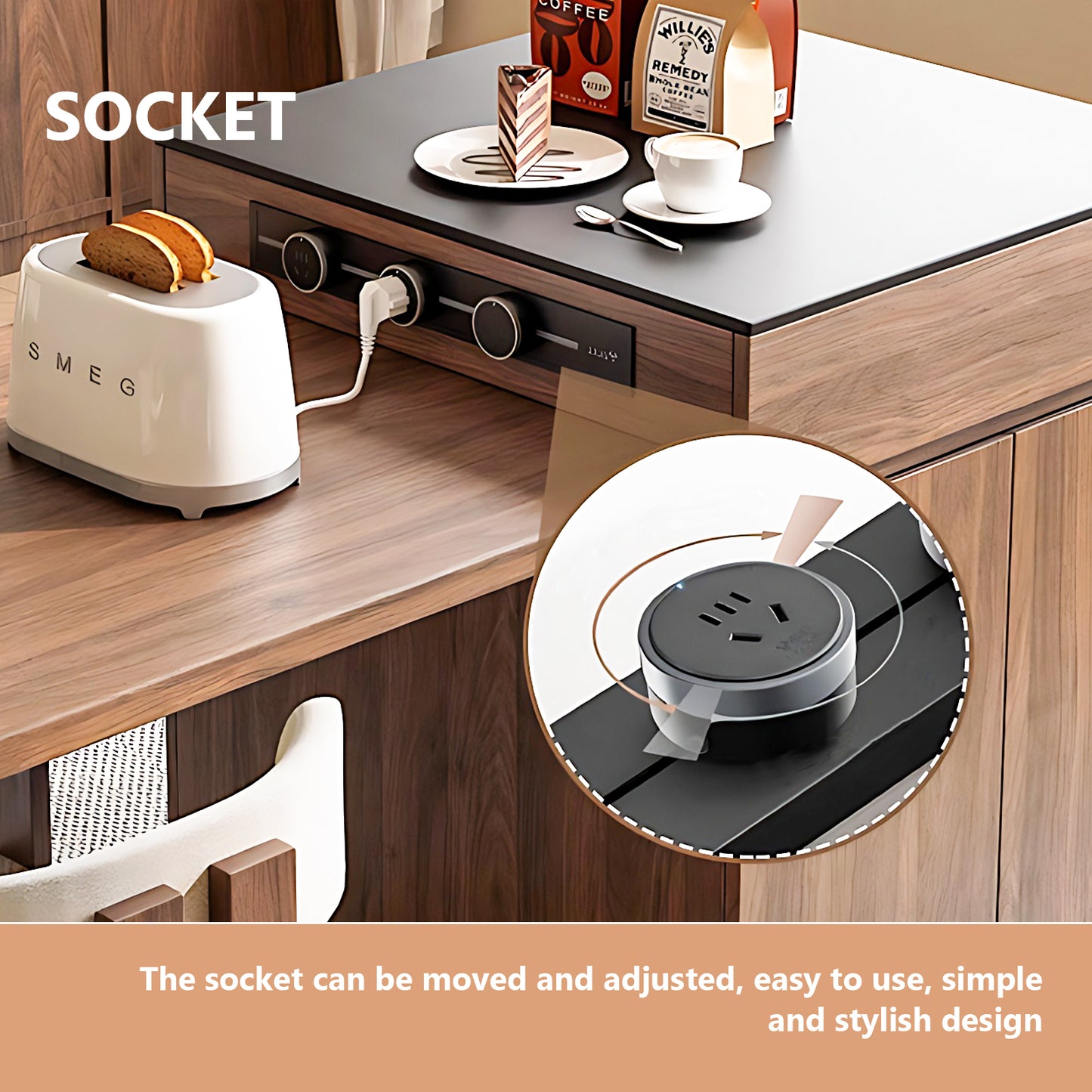 Aihm-Lon Kitchen Island with Extendable Table Drawers 64.14"-81.10"