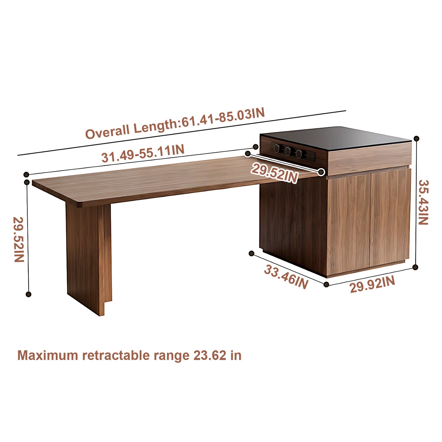 Aihm-Lon Kitchen Island with Extendable Table Drawers 64.14"-81.10"