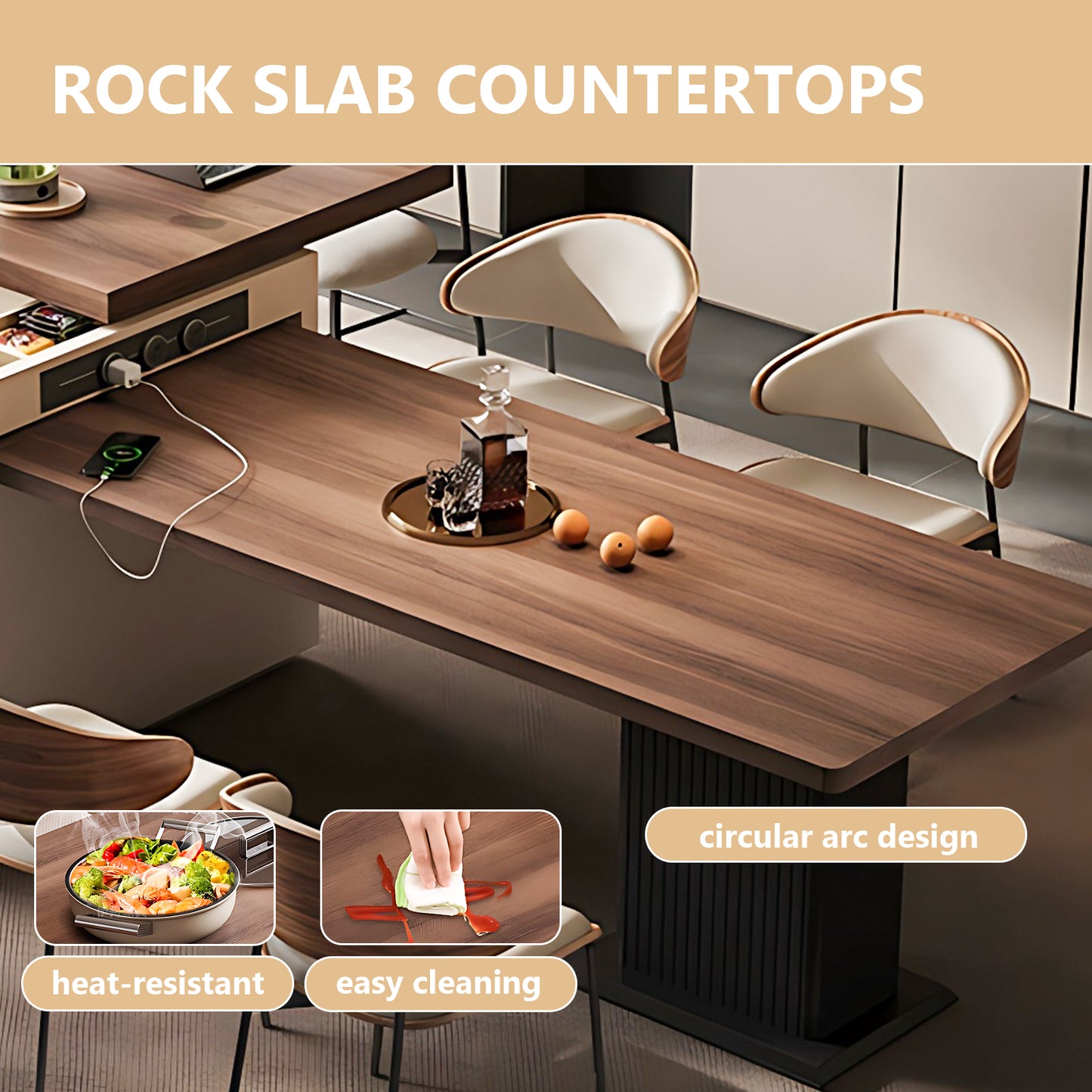 Aihm-Lon Kitchen Island with Extendable Table Appliance Storage 77.95"-89.76"