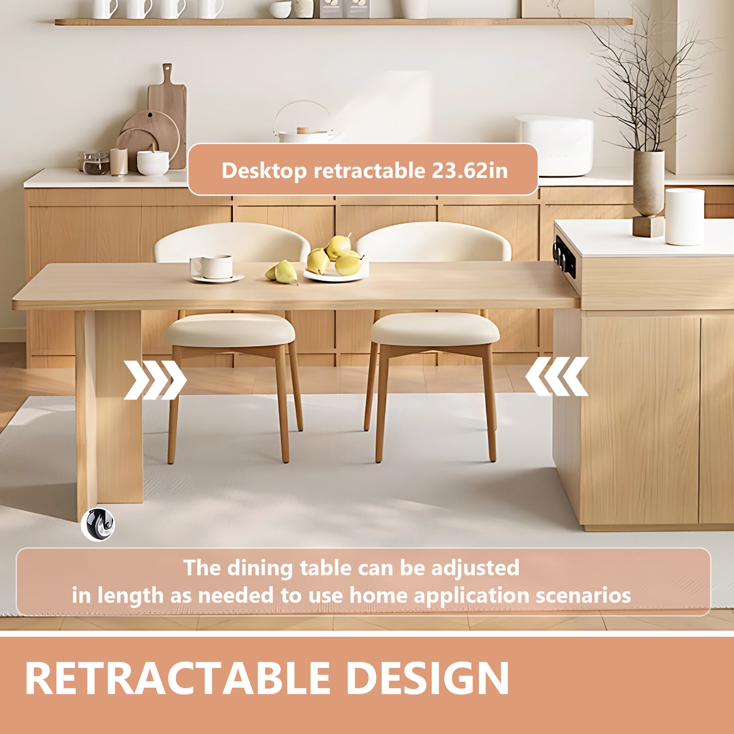 Aihm-Lon Kitchen Island with White Countertop Extendable Table  61.41"-81.10"