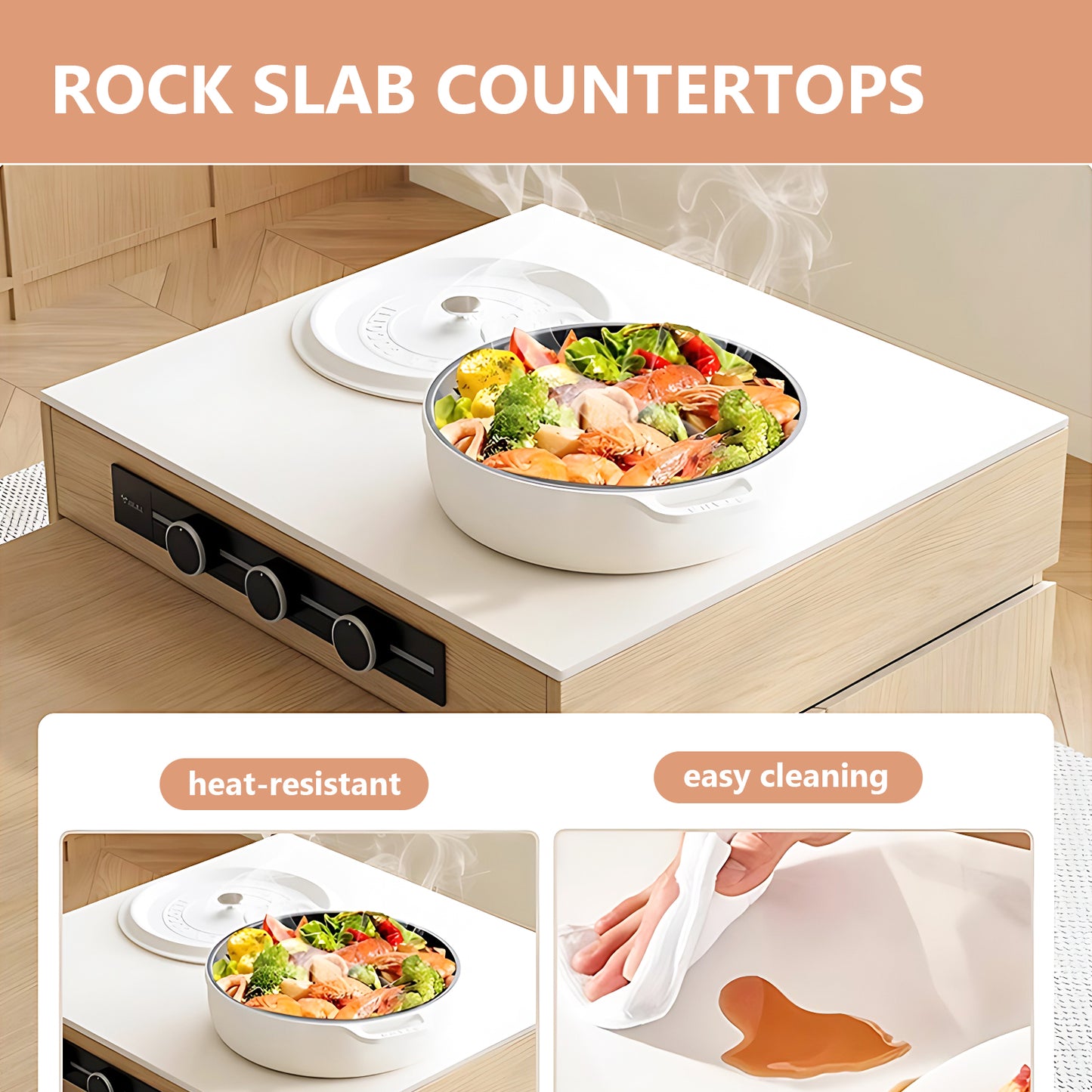 Aihm-Lon Kitchen Island with White Countertop Extendable Table  61.41"-81.10"