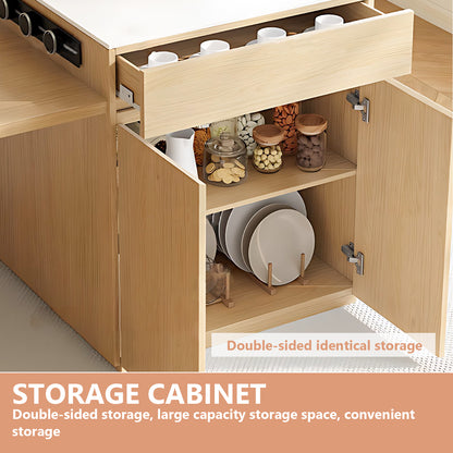 Aihm-Lon Kitchen Island with White Countertop Extendable Table  61.41"-81.10"