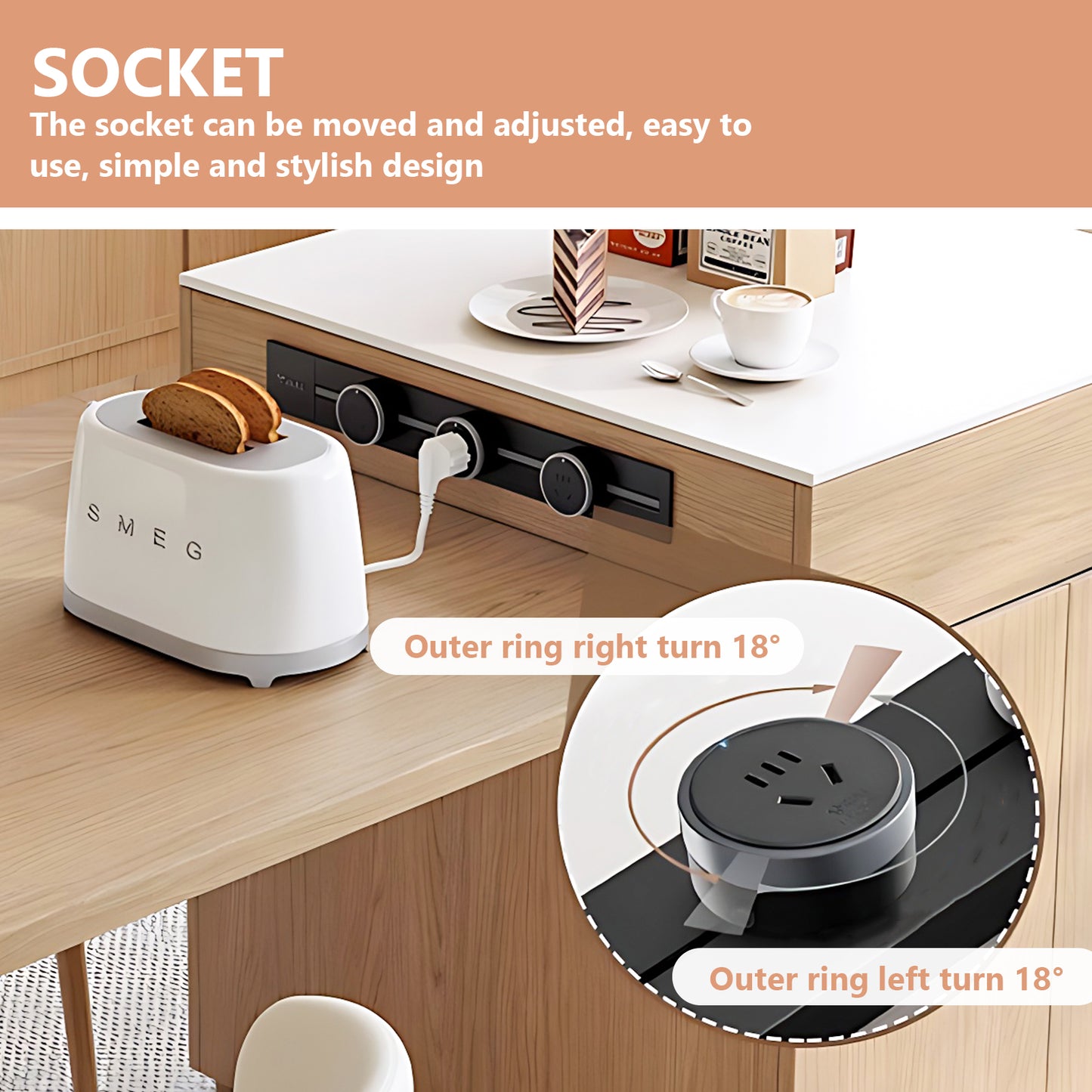 Aihm-Lon Kitchen Island with White Countertop Extendable Table  61.41"-81.10"