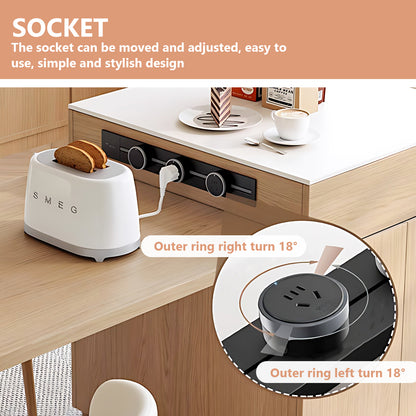 Aihm-Lon Kitchen Island with White Countertop Extendable Table  61.41"-81.10"