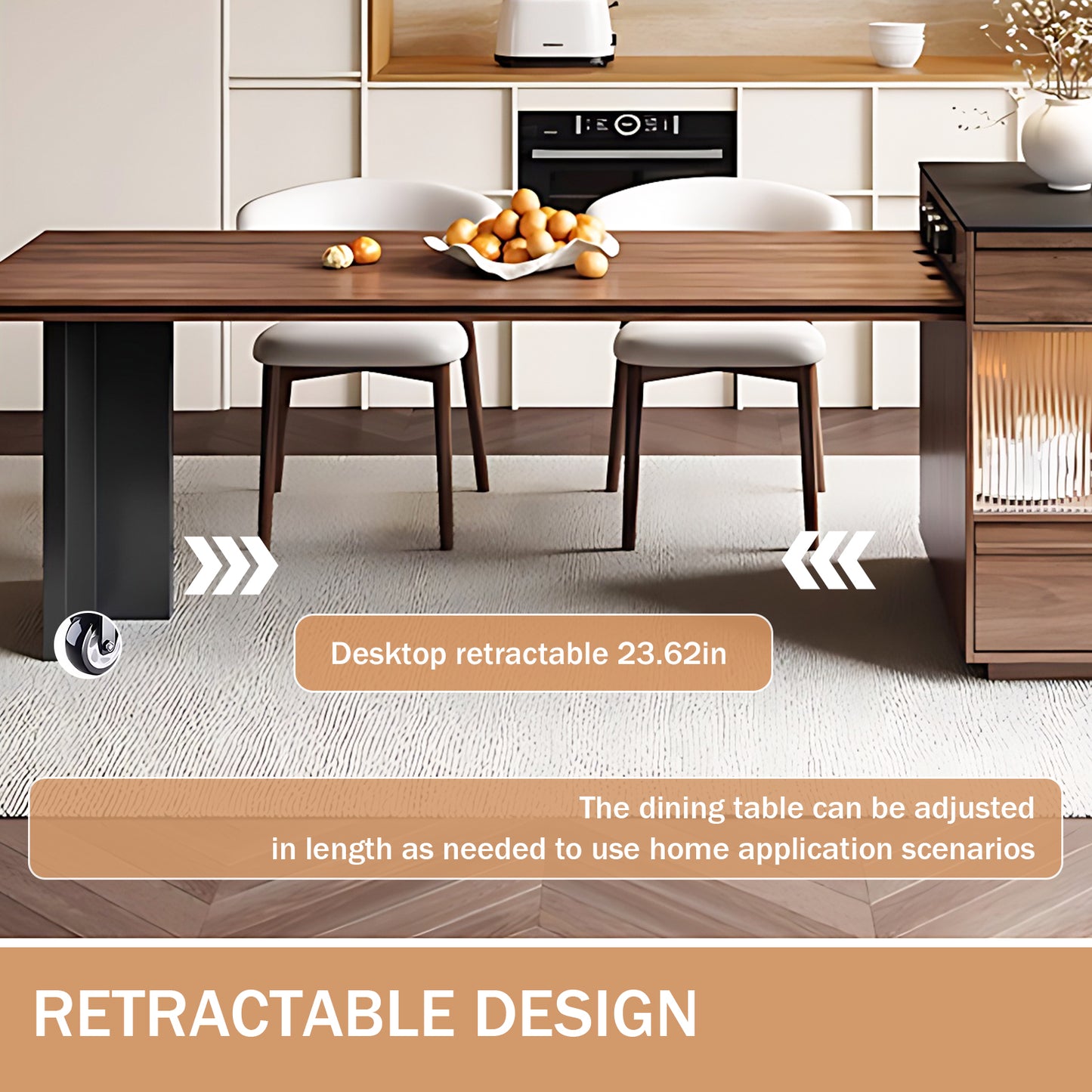 Aihm-Lon Kitchen Island with Extendable Table Cabinet 63.35"-81.10"