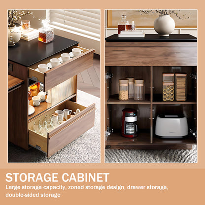 Aihm-Lon Kitchen Island with Extendable Table Cabinet 63.35"-81.10"