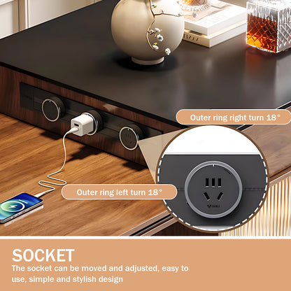 Aihm-Lon Kitchen Island with Extendable Table Cabinet 63.35"-81.10"