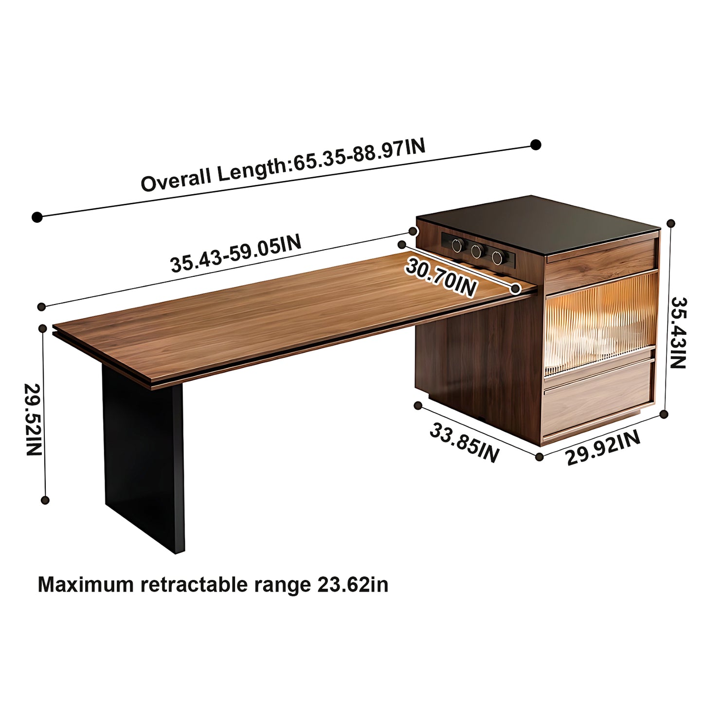 Aihm-Lon Kitchen Island with Extendable Table Cabinet 63.35"-81.10"