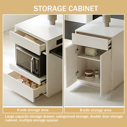 Aihm-Lon White Kitchen Island with Black Extendable Table 51.18"-78.74"