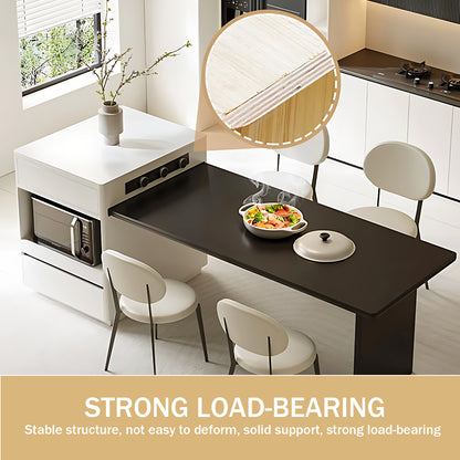 Aihm-Lon White Kitchen Island with Black Extendable Table 51.18"-78.74"