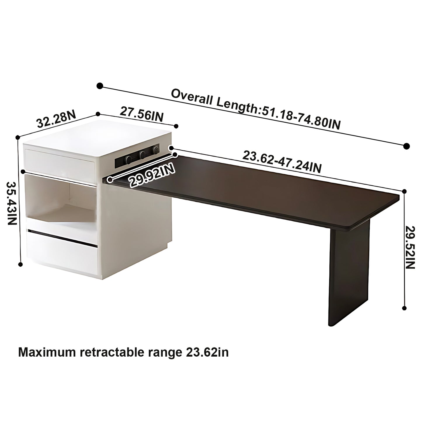 Aihm-Lon White Kitchen Island with Black Extendable Table 51.18"-78.74"