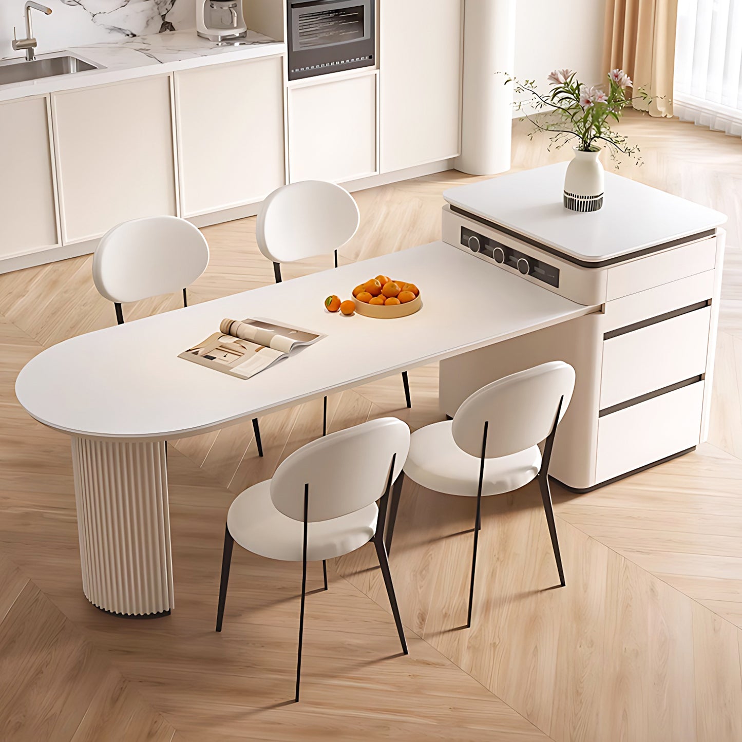 Aihm-Lon Kitchen Island with Drawers Extendable Table 61.41"-77.16"