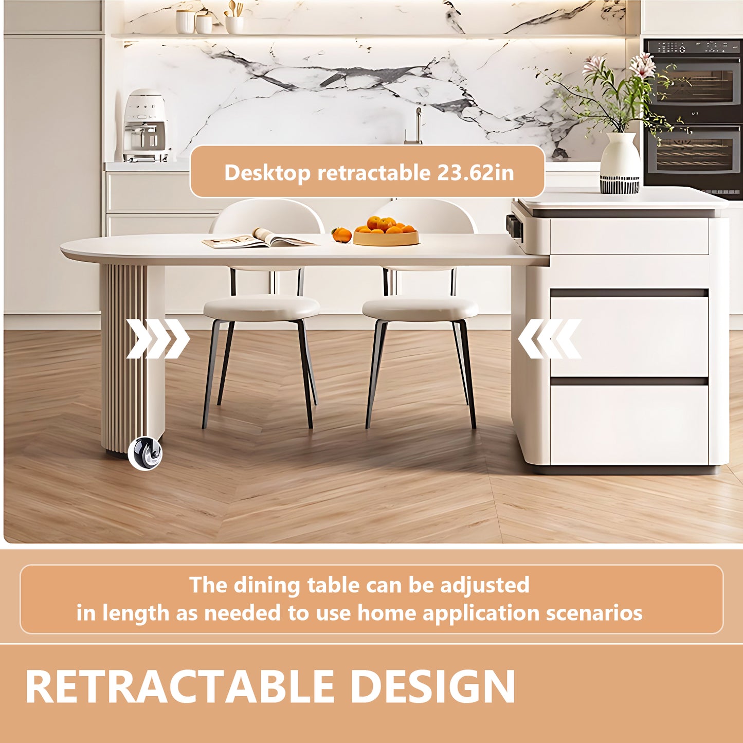 Aihm-Lon Kitchen Island with Drawers Extendable Table 61.41"-77.16"