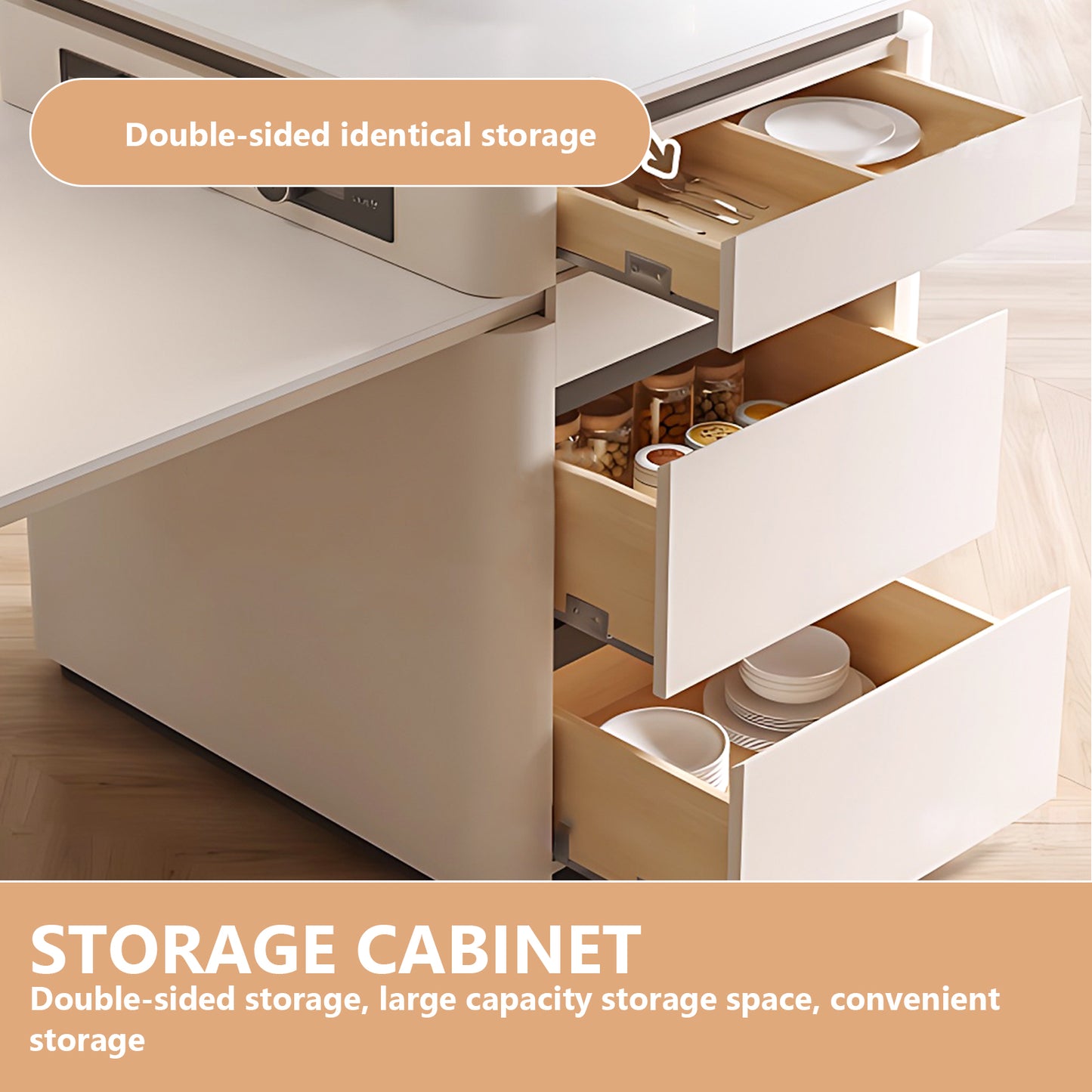 Aihm-Lon Kitchen Island with Drawers Extendable Table 61.41"-77.16"