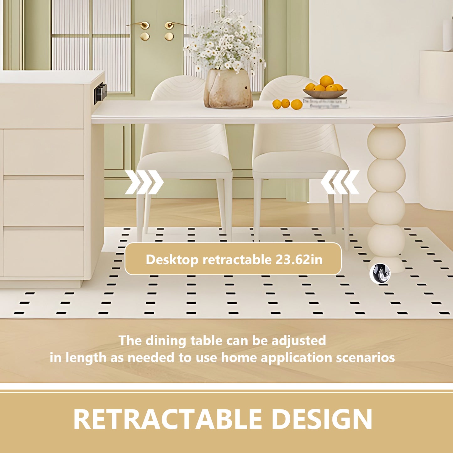 Aihm-Lon White Solid Wood Kitchen Island with Extendable Table 65.35"-73.23"