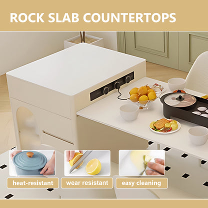 Aihm-Lon White Solid Wood Kitchen Island with Extendable Table 65.35"-73.23"