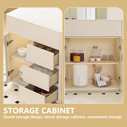 Aihm-Lon White Solid Wood Kitchen Island with Extendable Table 65.35"-73.23"