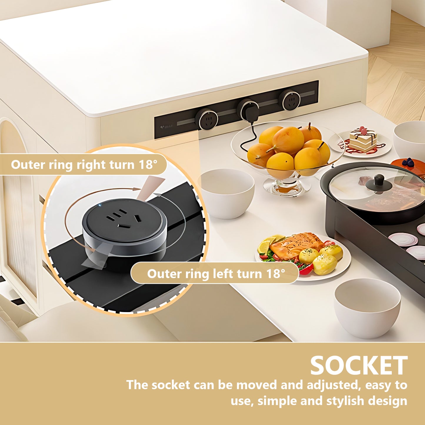 Aihm-Lon White Solid Wood Kitchen Island with Extendable Table 65.35"-73.23"